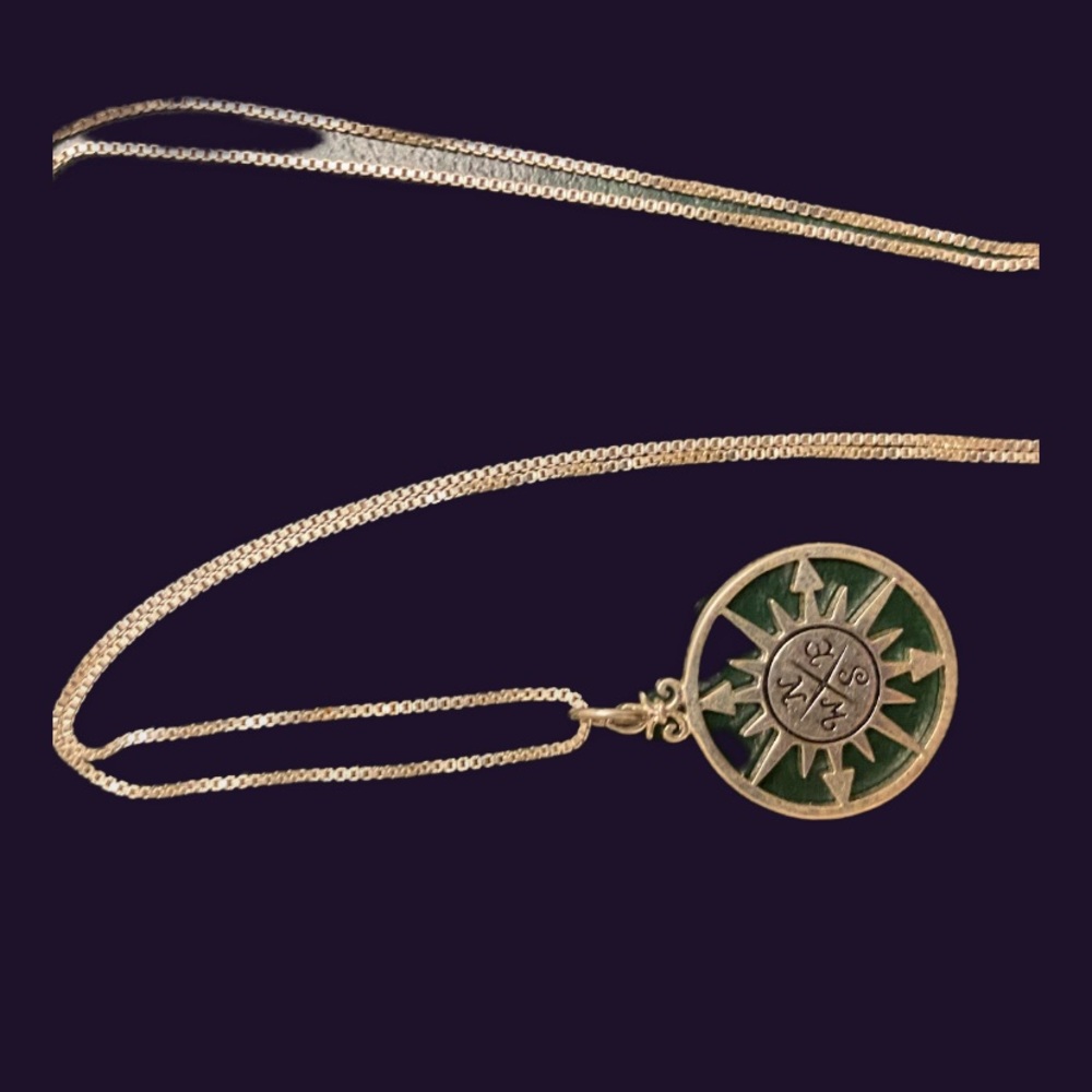 18 inch necklace with sterling silver cardinal direction, compass pendant
